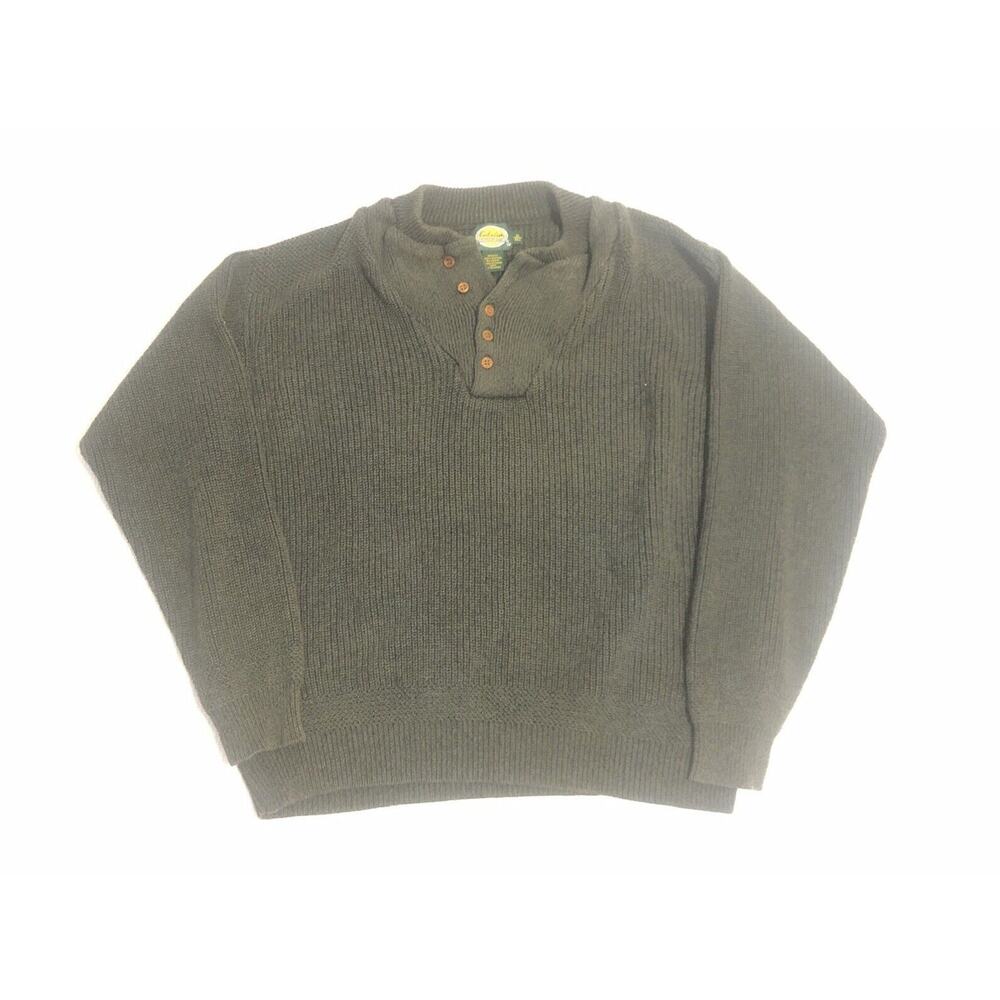 Vintage Cabelas Chunky Knit Pullover Sweater Sz XL Button Neck Green Cotton GUC